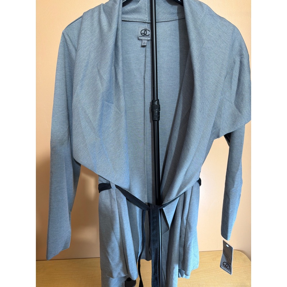 Queen Collection‎ Grey Draped Open Front Cardigan Tie Waist Sweater Small NWT
